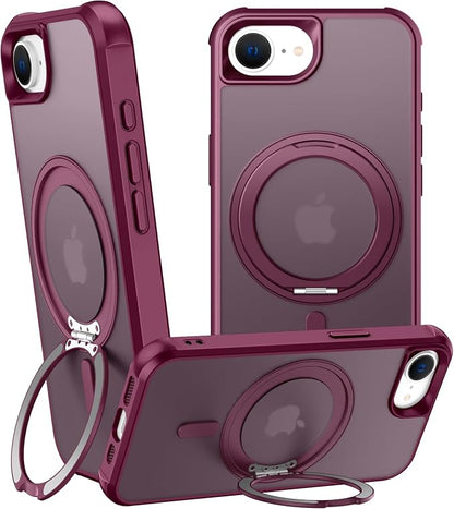 360° Magnetic Swivel Ring for iPhone 16E & 17E Case, Built-in Metal Stand and Ring Holder, Magsafe Compatible, Military Grade Protection, Shock and Vibration Resistant - Wine Red