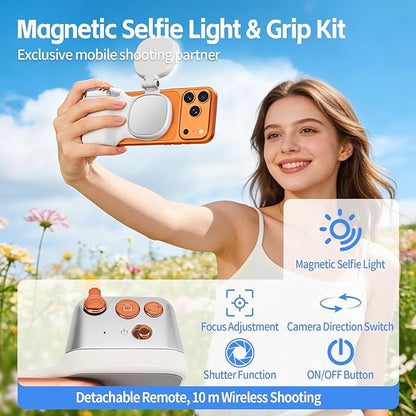 Magnetic Phone Camera Grip, Fun Shot Magnetic Camera Grip & Selfie Light for iPhone & Android with Wireless Shutter Button, Creator Kit for TikTok/Selfies/Photography/Video
