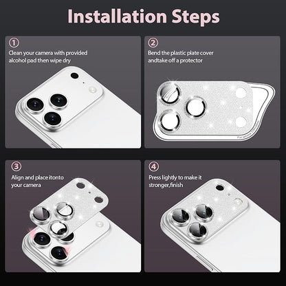 for iPhone 17 Pro Max Camera Lens Protector [Anti-Scratch] [Ultra HD Clear] [Strong Adhesion] Metal Aluminum Alloy Tempered Glass Camera Screen Cover(Silver Glitter)
