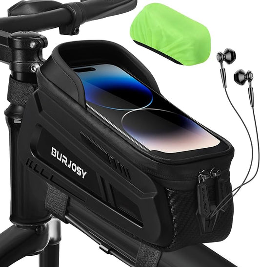 Bike Phone Front Frame Bag, Waterproof Bike Phone Holder Bag with TPU Touch-Screen & Sun-Visor, Bike Bag Accessories Compatible Phone Under 7”