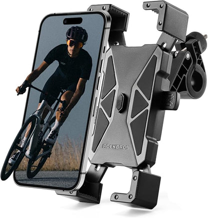 ROCKBROS Bike Phone Holder, Motorcycle Phone Mount, Anti-Shake Cell Phone Holder, 360° Adjustable for iPhone 16, 15 Pro Max/Plus, S9, S10 and More 4.7" to 7" Smartphones，Black