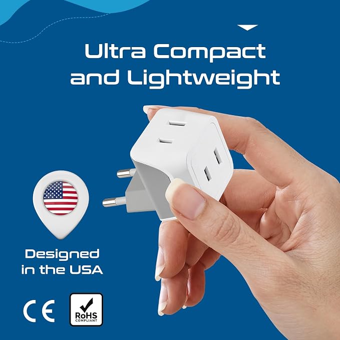 Ceptics European Travel Plug Adapter Europe Power Adaptor Charger Dual Input - Ultra Compact - Light Weight - USA to any Type C Countries such as Italy, Iceland, Austria and More (CT-9C), white | USA to Type C adapter, Lightweight Design, European Plug...