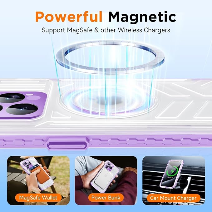 WIFORT for iPhone 15 Pro Waterproof Case, [IP68 Underwater Dustproof][Built-in Screen][15FT Military Shockproof], 360 Full Body Sealed Protection Cover Magnetic Frosted Phone Case, 6.1" Purple