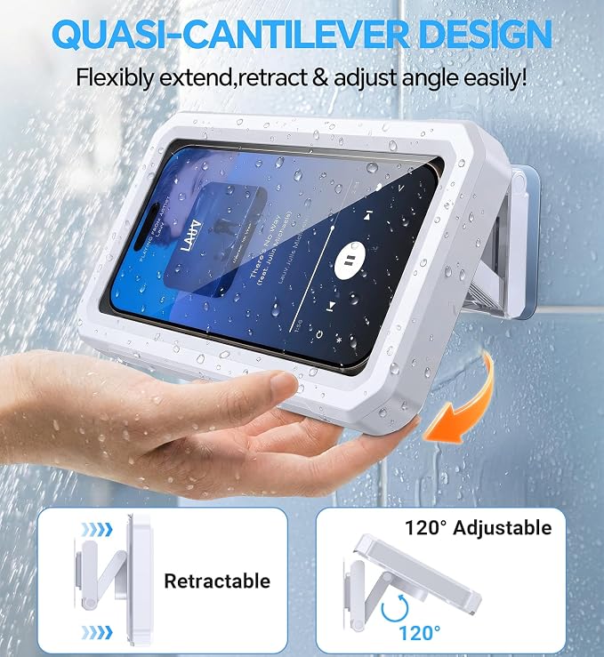 Shower Phone Holder Waterproof【IPX6】480° Rotation Shower Case Accessories, Anti-Fog High Sensitivity waterproof phone holder for Bathroom Wall Mount for iPhone 17 16 PM, S25 Ultra, 4-7" Phone