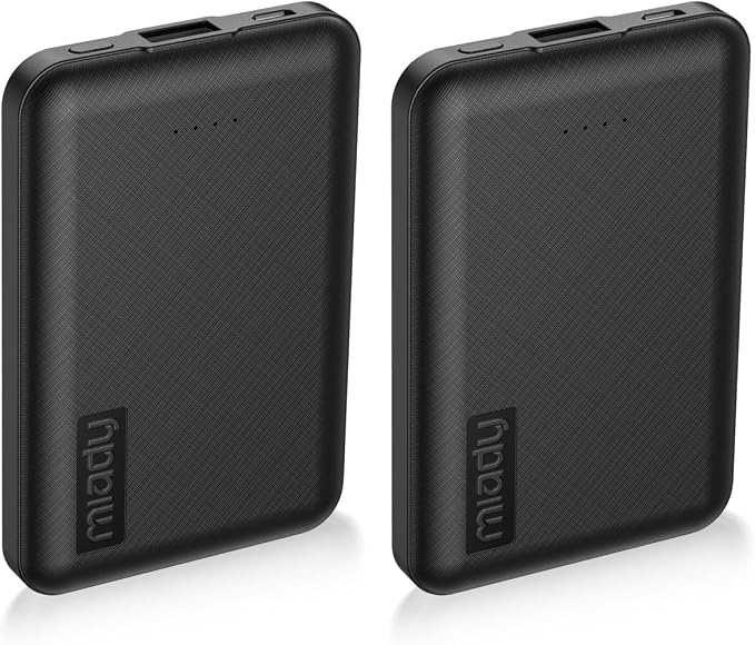Miady 2-Pack Small Portable Charger 5000mAh Power Bank Travel Battery Pack | Dual USB丨Lightweight丨2 Outputs丨for Backpack丨Compatible with iPhone Galaxy Android etc丨Flight-Safe丨18.5Wh丨Black+Black