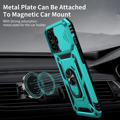 Weycolor for iPhone 14 Pro Max Case with Camera Lens Cover, HD Screen Protector, 10 FT Military Grade Drop Protection, Magnetic Ring Holder Kickstand Protective Phone Case, Ice Green