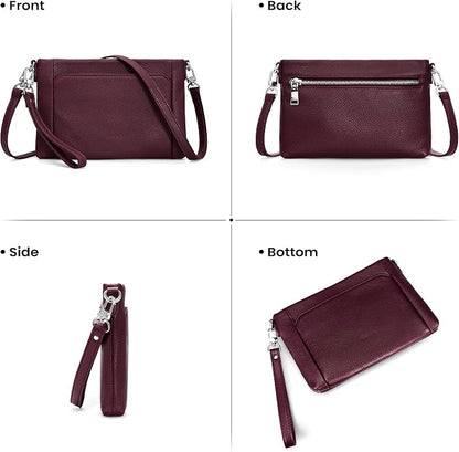 befen Genuine Leather Wristlet Wallet for Women Soft RFID Leather Clutch Purse with Built in Wallet Trendy Crossbody Bag