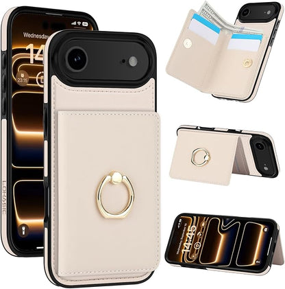 LOHASIC for iPhone 17 Air Case Wallet with Card Holder, 360° Rotation Ring, RFID Blocking, 5 Card Slots, PU Leather 6.5" Cover for Apple 17 Air Men Women, Ivory White