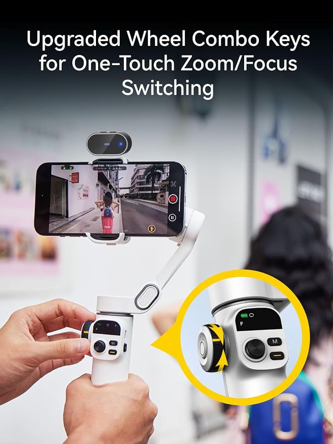 AOCHUAN Gimbal Stabilizer for iPhone, Phone Gimbal with AI Tracking Sensor for Vlog Recording, 3-Axis Phone Gimbal with 7.8' Extension Rod and OLED Display for iPhone/Android-Smart X2 AI White