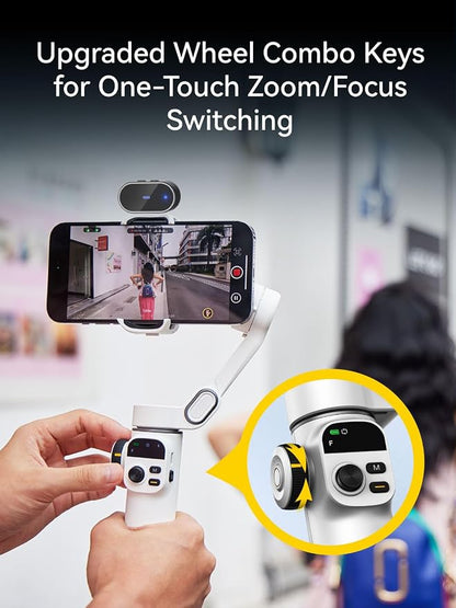 AOCHUAN Gimbal Stabilizer for iPhone, Phone Gimbal with AI Tracking Sensor for Vlog Recording, 3-Axis Phone Gimbal with 7.8' Extension Rod and OLED Display for iPhone/Android-Smart X2 AI White