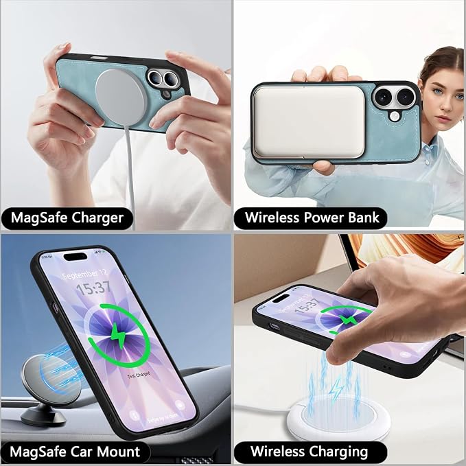 Wallet Case for iPhone 17 with Card Holder/Crossbody Wallet/Strap,[RFID Blocking][Magnetic] PU Leather Phone Case for iPhone 17,6.3 in,Dream Blue