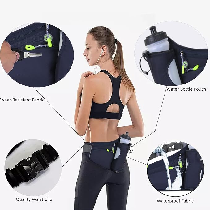 HOTEMIA Fanny Pack with Water Bottle Holder, Hydration Running Belt for Men Women Adjustable Strap Waist Bag Suitable for Hiking Running Walking Jogging Camping (Bottle Not Included)(Dark Blue)