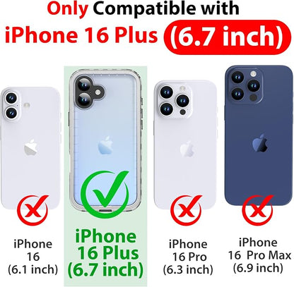 SPORTLINK for iPhone 16 Plus Waterproof Phone Case with Screen Protector IP68 Underwater 6.6FT Military Dropproof/Dustproof/Heavy Duty Full Body Case for iPhone 16 Plus 6.7 inch Black/Frosted Clear