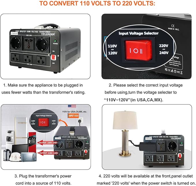 Yinleader 3000W Voltage Converter Transformer(110V to 220V,220V to 110V) | Step Up/Down Converter 110/120 Volt - 220/240 Volt w/US Standard Power Cord,Circuit Breaker Protection (VTUS-EU3000)