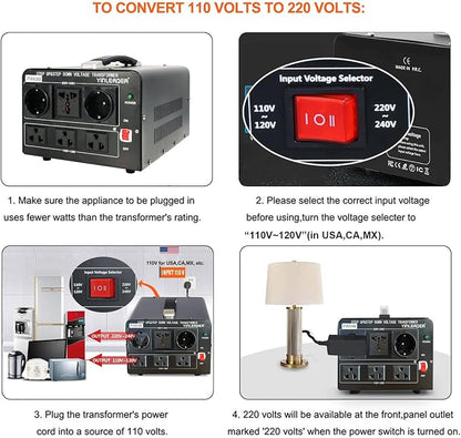 Yinleader 3000W Voltage Converter Transformer(110V to 220V,220V to 110V) | Step Up/Down Converter 110/120 Volt - 220/240 Volt w/US Standard Power Cord,Circuit Breaker Protection (VTUS-EU3000)