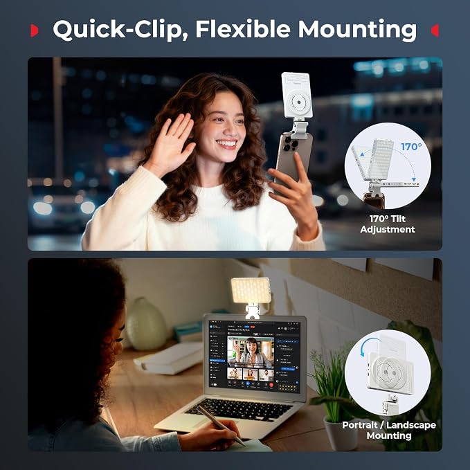 SmallRig M3 Magnetic Selfie Phone Light with Clip, 120 LEDs 2000mAh Rechargeable, 2700K-6500K, Portable Content Creators Fill Light for Video Recording, for iPhone/Laptop/Camera/Webcam (White) - 5640