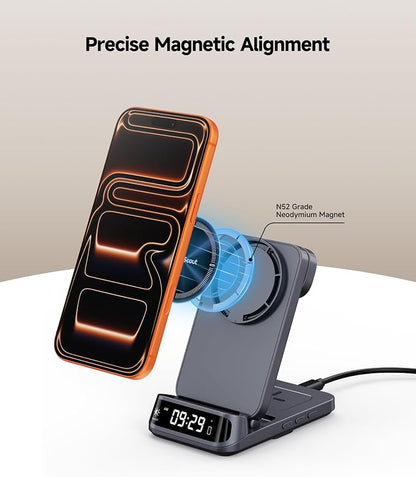 Magnetic Wireless Charger for Fitbit Versa 4/3/Sense 2/1/Ace LTE, 3 in 1 Charging Station for Samsung S26/S26+/S26 Ultra/S25/S24/S23, for iPhone Air/17/16/15/14, for Google 9 Pro/9a/8/7, No Adapter