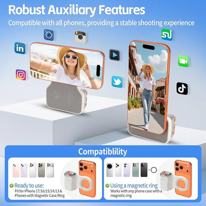 Magnetic Phone Camera Grip,Smartphone Shooting Holder, Selfie Handle Fun Shot Magnetic Grip for iPhone & Android with Wireless Shutter Button, Creator Kit for TikTok/Selfies/Photography/Video