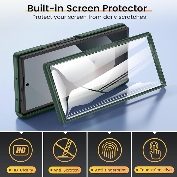 VEGO for Z Fold 6 Case with Hinge Protection & Screen Protector | Built-in 360° Magnetic Kickstand, Slide Camera Cover, Full Body Protective Case for Samsung Fold 6 - Green