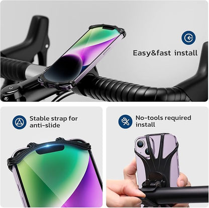 VUP Bike Phone Mount, Universal Bike Cell Phone Holder, 360° Rotatable, Silicone Bicycle Phone Mount Compatible with iPhone 15/14/13/Pro Max/Pro/mini/12/11/Xs/Max/Xr/X/7/8/Plus, 4.0''~6.7'' Cellphones