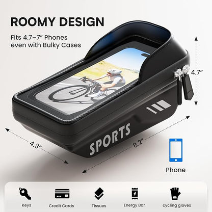 Povlen Waterproof Bike Frame Bag - Bike Phone Holder Touchscreen Bicycle Top Tube Bag for Cycling, Large Storage Bike Bag Fits Phones Under 7" for Road Bike