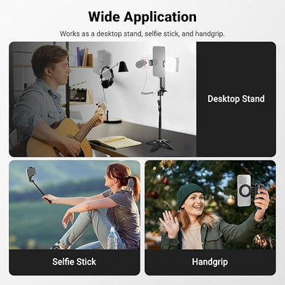 NEEWER BASICS Magnetic Selfie Stick Tripod Compatible with Magsafe iPhone Samsung Android, Portable Desk Cell Phone Stand Grip Holder Extendable with Detachable Remote for Video Recording, PA985 Black