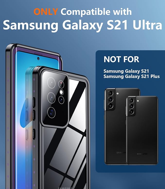 Temdan for Samsung Galaxy S21 Ultra Case Waterproof with Built-in Screen Protector 360 Full Body Underwater Case Shockproof Dustproof for Galaxy S21 Ultra Phone Case 5G 6.8 Inch Purple
