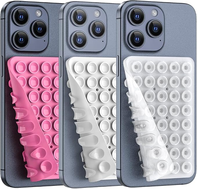 Double Sided Silicone Suction Phone Holder Mount, Silicon Accessory for iPhone and Android, Hands-Free Mirror Shower Phone Holder, TikTok Videos and Selfies (Combo A)