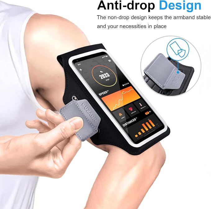 GUZACK Running Armband for iPhone 17 16 15 14 13 Pro Max, Galaxy S25 S24 S23 S22, with Card Slot & Key Pockets, Running Phone Holder, Fit Up to 6.9 Inches Phone - Size S (Smaller Arm 9-14 in)