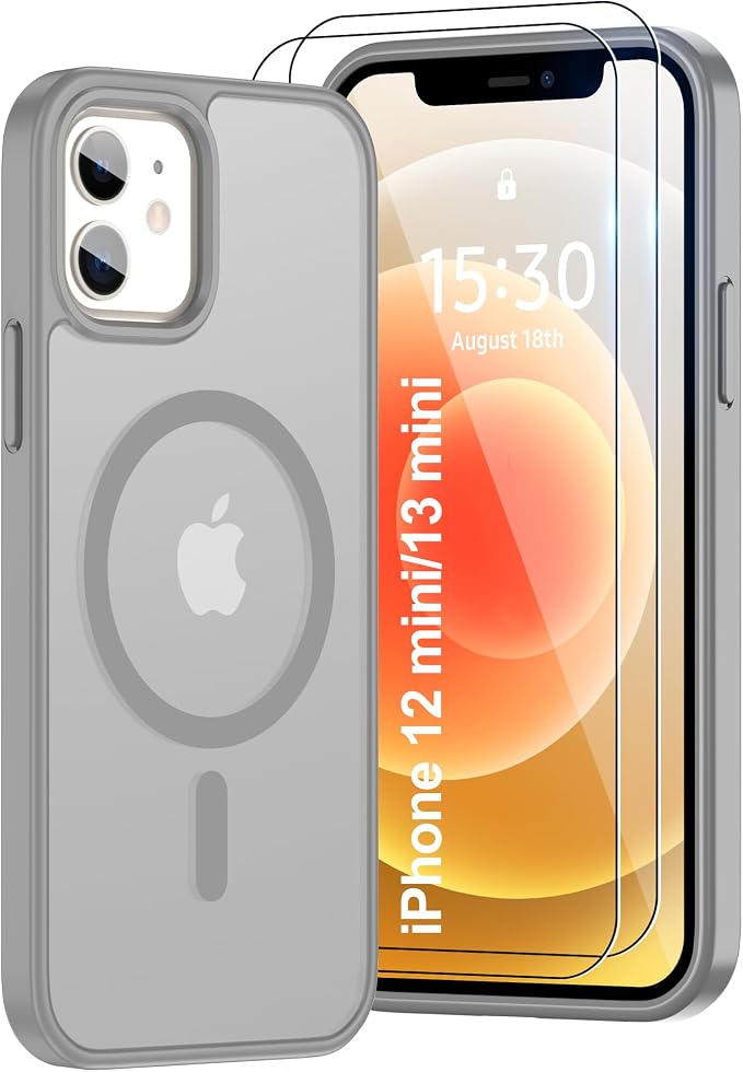 Pilaru for iPhone 12 mini Case & 13 mini Case [Compatible with Magsafe] Translucent Matte Magnetic Case,SlimThin Shockproof Military Grade Drop Protection Cover for 12 mini/13 mini-Gray