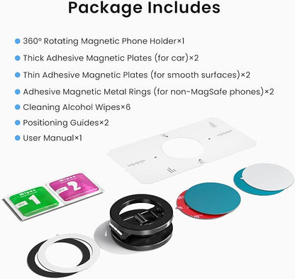 Itramax 360° Rotation Magnetic Phone Stand,Foldable Portable iPhone Stand for Desk with Non-Slip Base,Dual-Sided Ring Smartphone Holder for iPhone 17 16 Plus 13 12 11,Pixel 9 8,Samsung,Office,Kitchen