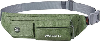 WATERFLY Fanny Pack Slim Soft Polyester Water Resistant Waist Bag Pack for Man Women Carrying iPhone 8 Samsung S6 (green)
