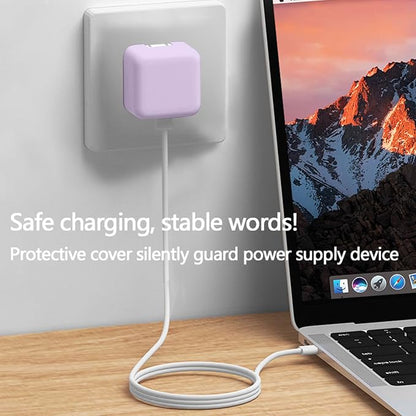 40W Dynamic (up to 60W) Soft Silicone Charger Protector Case for MacBook Air 13 13.6 15 inch M4 M3 M2 M1 Chip 2025-2018 Release, 40W Dynamic Power Adapter Sleeve Cover for iPhone 17/16 Pro/Max, Pruple