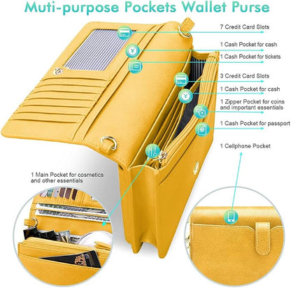 nuoku Women Small Crossbody Bag Cellphone Purse Wallet with RFID Card Slots 2 Straps Wristlet