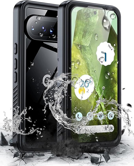Hualele Pixel 9 Case Waterproof Built-in Screen Protector and Lens Protector, IP68 Underwater Rugged Full Body Shockproof Anti-Scratched Durable Phone Case for Google Pixel 9 Black/Clear