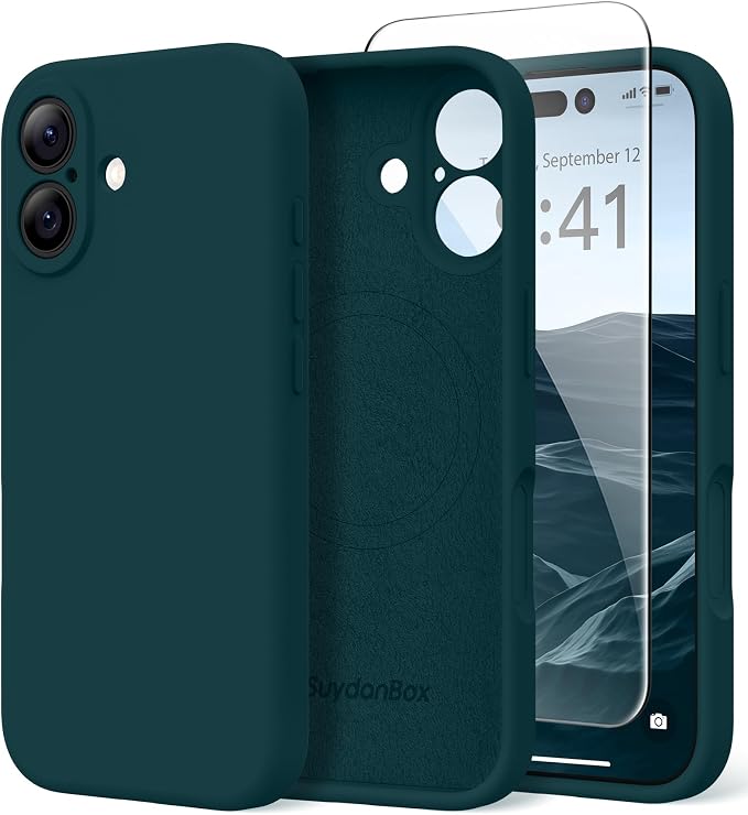 Magnetic for iPhone 16 Case, Compatible with MagSafe, [Screen Protector + Full Camera Protection], Silicone Shockproof Anti-Scratch Protective Phone Case for iPhone 16 6.1", Deep Blue