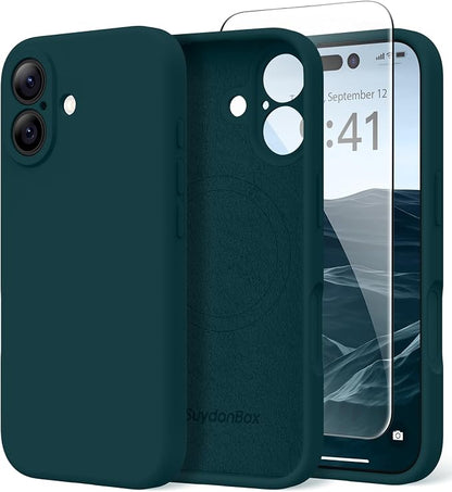 Magnetic for iPhone 16 Case, Compatible with MagSafe, [Screen Protector + Full Camera Protection], Silicone Shockproof Anti-Scratch Protective Phone Case for iPhone 16 6.1", Deep Blue
