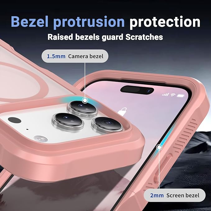 jaroco Magnetic for iPhone 17 Pro Case, [Compatible with MagSafe][Military Grade Drop Protection][Heavy Duty Protection][Non-Slip][Shockproof] 2-Layer Durable Bumper Phone Casee 6.3''-Pink
