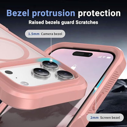 jaroco Magnetic for iPhone 17 Pro Case, [Compatible with MagSafe][Military Grade Drop Protection][Heavy Duty Protection][Non-Slip][Shockproof] 2-Layer Durable Bumper Phone Casee 6.3''-Pink