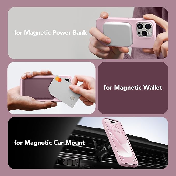 GONEZ for iPhone 14 Pro Max Case Silicone, Compatible with MagSafe, with Screen Protector + Camera Lens Protector, Liquid Silicone Shockproof Protective Phone 14 ProMax Case 6.7", Pastel Pink