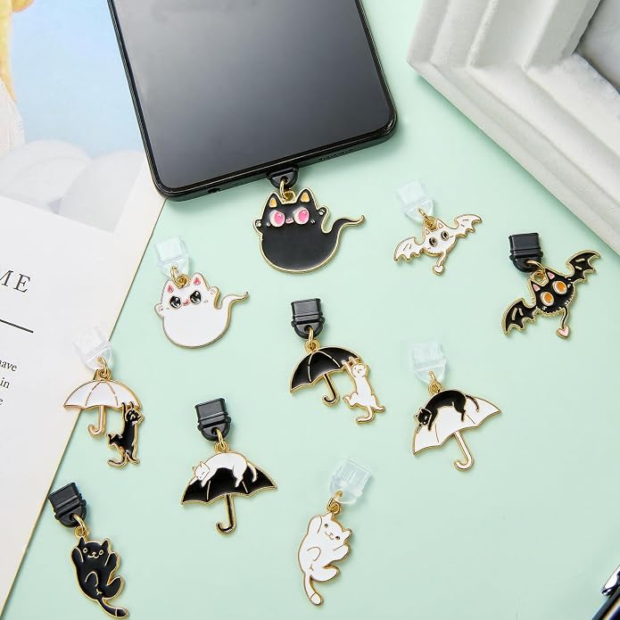 7-10Pcs Dust Plug Charm Type C with Alloy Pendants Cute Cell Phone Charms for Most Type C Phone,Readers Device