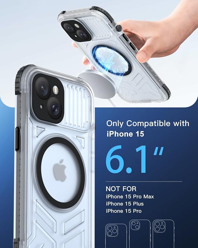 for iPhone 15 Waterproof Case with Magsafe, Built-in [Camera & Screen Protector] [Lanyard], IP68 Water Proof Full Body Dustproof Heavy Duty Frosted Protective Phone Cover, 6.1" Black