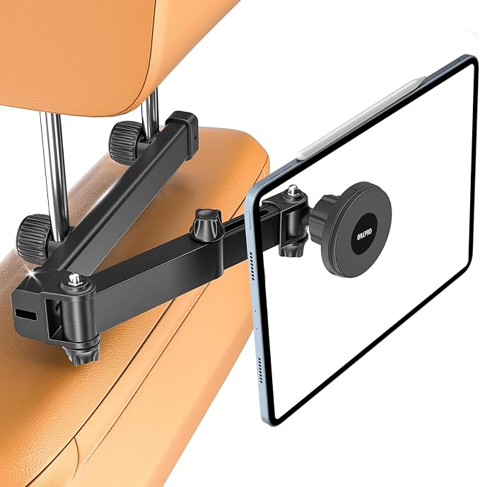 OHLPRO Magnetic Headrest Car Tablet Mount with Foldable Telescopic Arm for iPad Car Holder Back Seat Road Trip Essentials for Kids, Fit for Magsafe Phone iPad Galaxy Tab Tablet Kindle Surface Fire HD