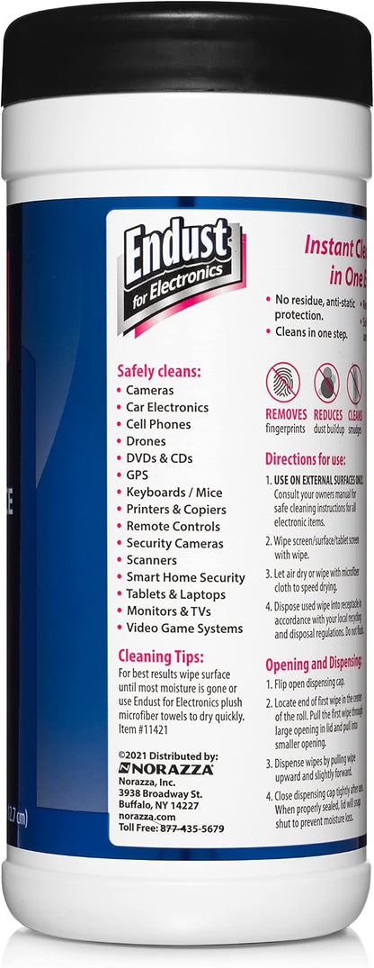 Endust For Electronics; Multi-Surface, Anti-Static, Electronics Cleaning Wipes; Alcohol & Ammonia Free; 6 Pack of 70 Wipes per Container; 420 Wipes (259000P6)