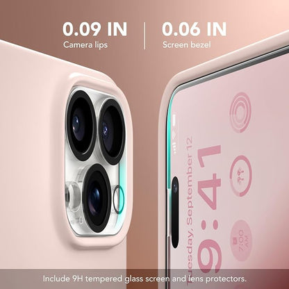 GONEZ Magnetic for iPhone 15 Pro Case, Compatible with MagSafe, [Screen Protector + Camera Lens Protector], Silicone Shockproof Anti-Scratch Protective Phone Case 6.1 inch, Pink