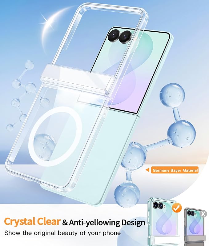 FNTCASE for Samsung Galaxy Z Flip 8 Case, Fit for Magsafe, Screen Protector | Hinge Protection, Anti Yellowing Magnetic Back, 18FT Military Grade Drop Proof, Protective Phone Cover, Transparent