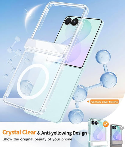 FNTCASE for Samsung Galaxy Z Flip 8 Case, Fit for Magsafe, Screen Protector | Hinge Protection, Anti Yellowing Magnetic Back, 18FT Military Grade Drop Proof, Protective Phone Cover, Transparent