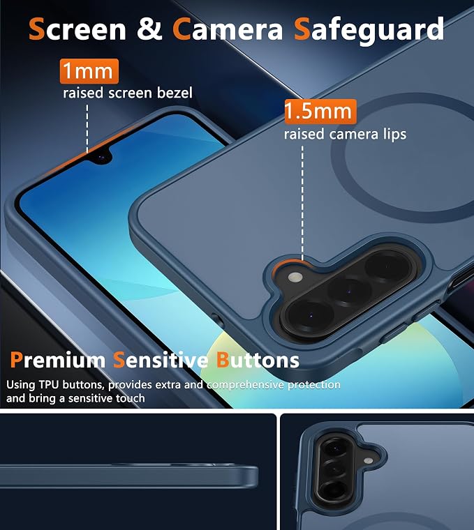 FNTCASE for Galaxy A26 5G Phone Case: Magnetic Matte Translucent Military Grade Drop Protection Cell Phone Cover - Slim Rugged Durable Shockproof Protective for Samsung A26 Cases - Blue