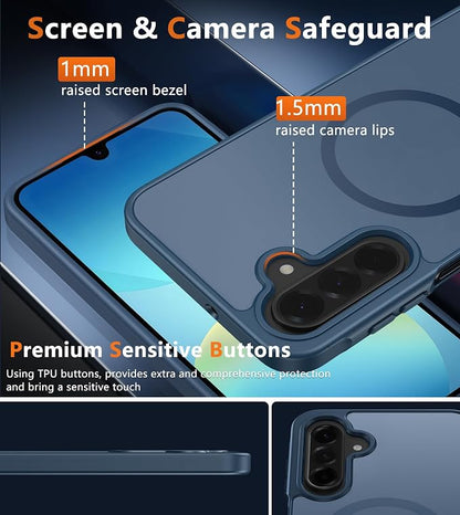 FNTCASE for Galaxy A26 5G Phone Case: Magnetic Matte Translucent Military Grade Drop Protection Cell Phone Cover - Slim Rugged Durable Shockproof Protective for Samsung A26 Cases - Blue