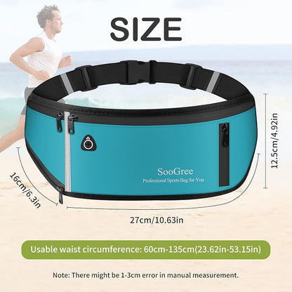 SooGree Slim Running Belt Fanny Pack, Resistant Waist Pack Money Belt Bag for Hiking Cycling Workout, Gym Phone Holder with Adjustable Strap (Blue)